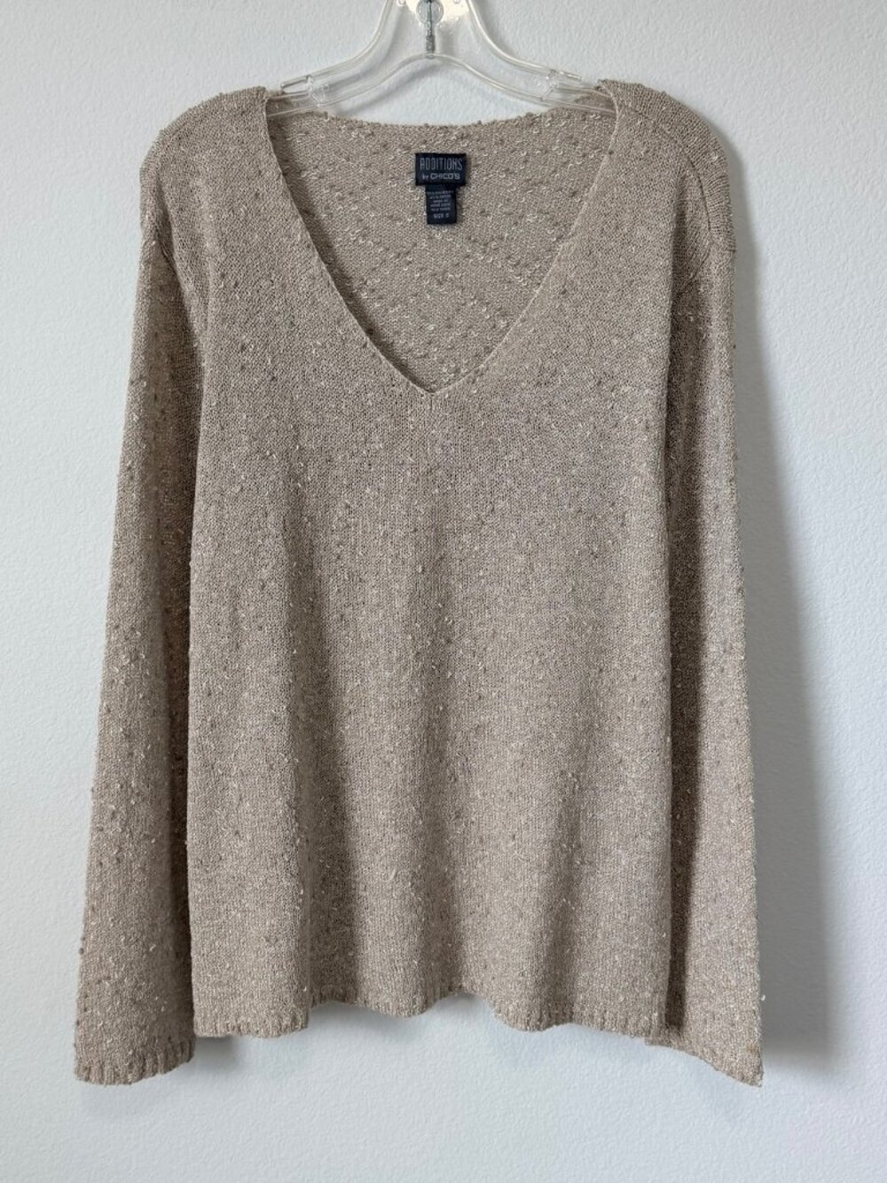 Chico's Additions Long Sleeve V-Neck Cream Beige Pullover Sweater  Size 3 (XL).